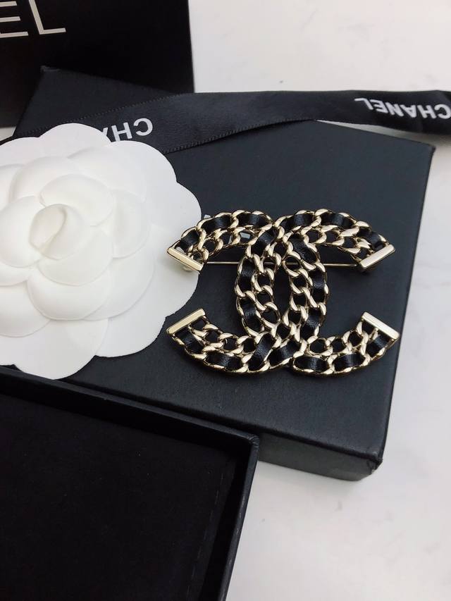 Chanel New Arrival Chanel High-End Black Wheat Ear Leather Choker Necklace Pin G