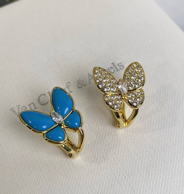 Two Butterfly Earrings Ab Style Turquoise + Full Diamond