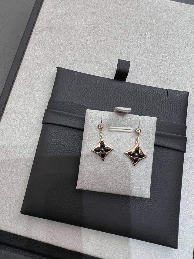 Color Blossom Bb Series Black Onyx 3D Flower Earrings, Inspired By Louis Vuitton