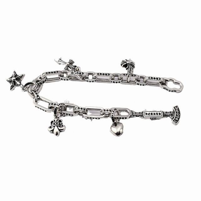 Kro New Arrival Multi-Element Cross Anchor Retro Thai Silver Bracelet, Trendy Fo