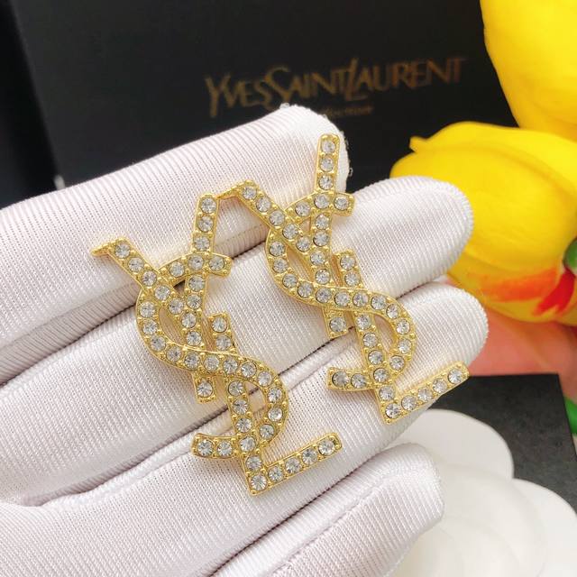 Saint Laurent Earrings With Diamond-Studded Gold