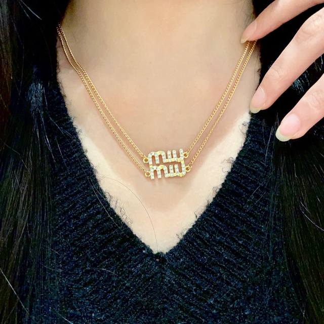 Miu Miu Full Diamond Letter Necklace M Really Understands Women