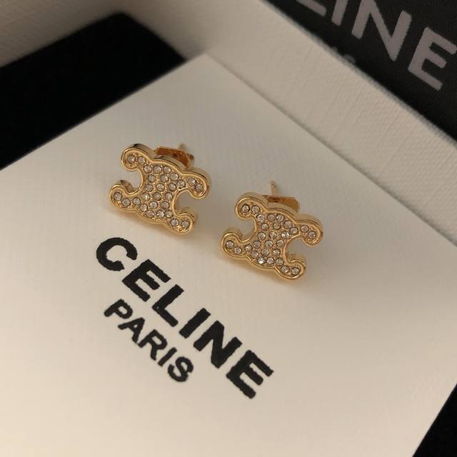 C Full Diamond Arc De Triomphe Logo Ear Studs New Arrival Celine Celine Ear Stud