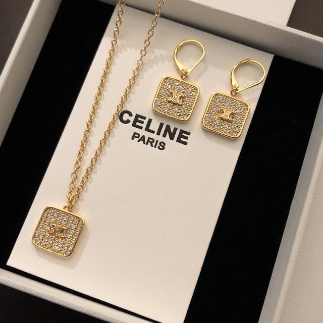 Various Golden Arc De Triomphe Full Diamond Square Necklace New Arrival Celine C