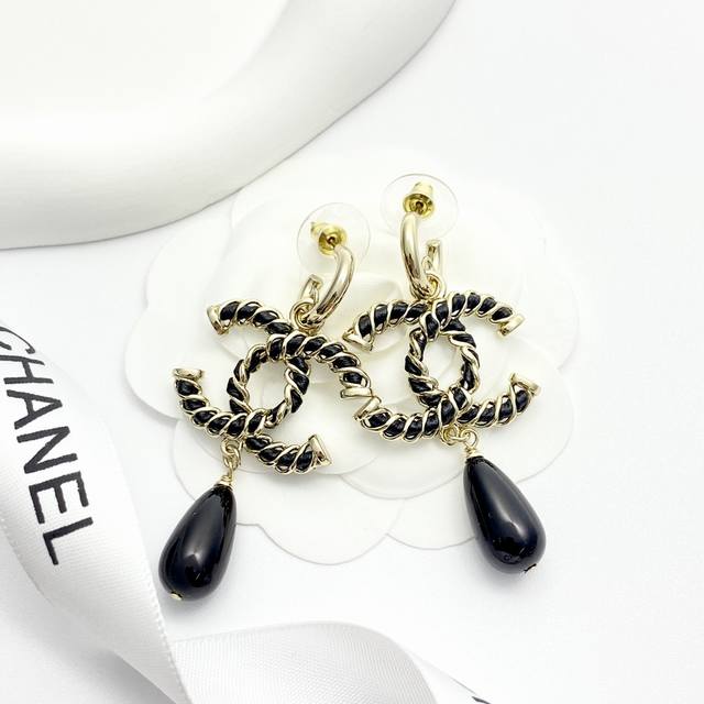 Chanel Earrings Hot Selling New Arrival Chan 24 Leather-Wrapped Double C Black P