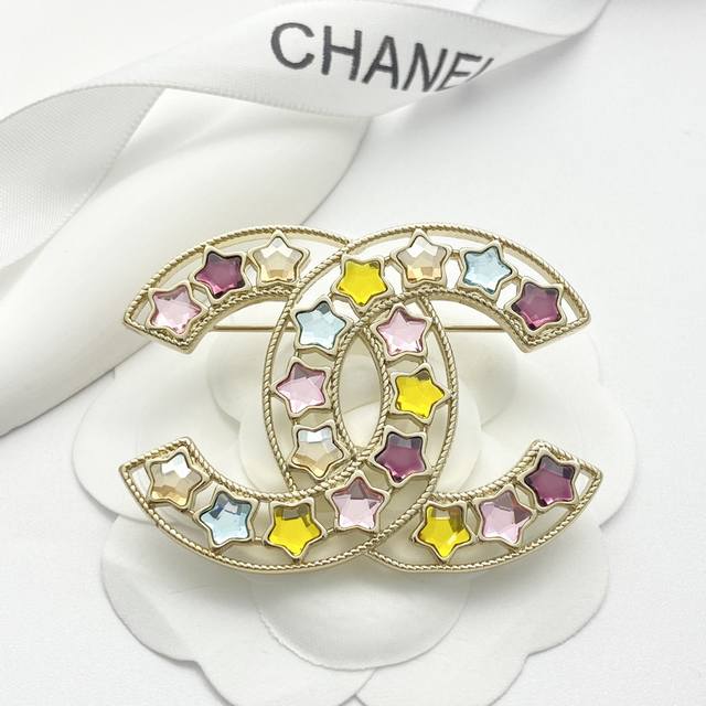 Chanel Brooch Hot Seller New Arrival Chan 25P Color Diamond Star Double C Brooch