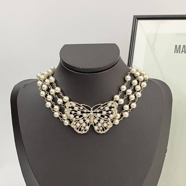 Dior Necklace Hot-Selling New Arrival Dior Multi-Layered Pearl Large Butterfly N