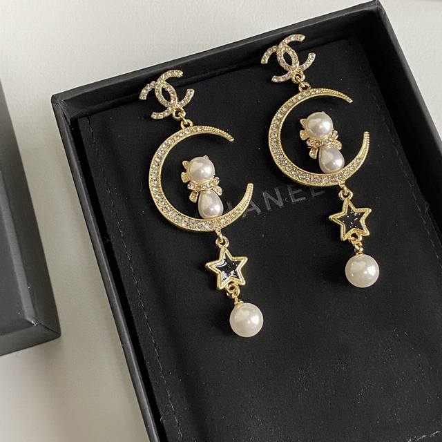 Authentic Purchase Chanel Moon Cat Ear Studs Original Details Logo Best-Selling