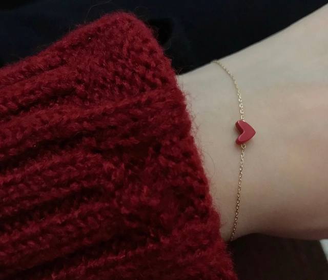 Japanese Ahkah Red Heart Bracelet Original Logo 18K Gold Plated Fashionable And