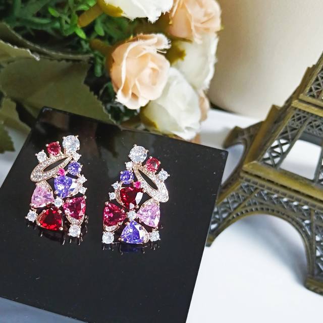 Tong Liya's Same-Style Colored Gemstone Earrings Bvlgari Diva Series, High-End C