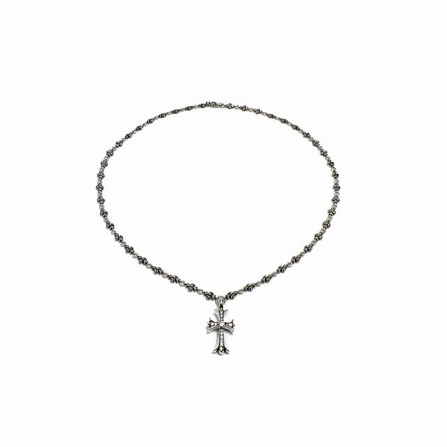 Chrome Hearts Kros Heart White Diamond Tinye Cross Necklace