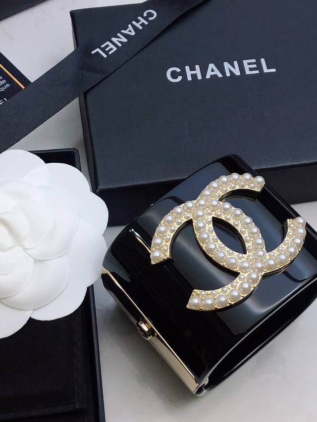 Chanel New Diamond Water Double C Logo Resin Transparent Wide Bracelet, Various
