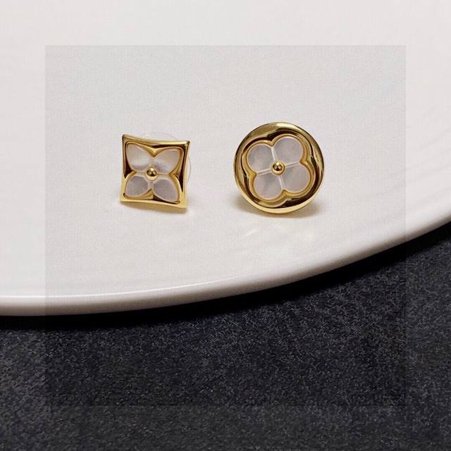Lv Four-Leaf Clover Letter Ab-Style Earrings And Studs Original Brass With 925 S