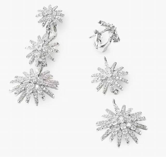 New Arrival. David Yurman Silver Sunflower Triple Earrings, Length: 51 Mm