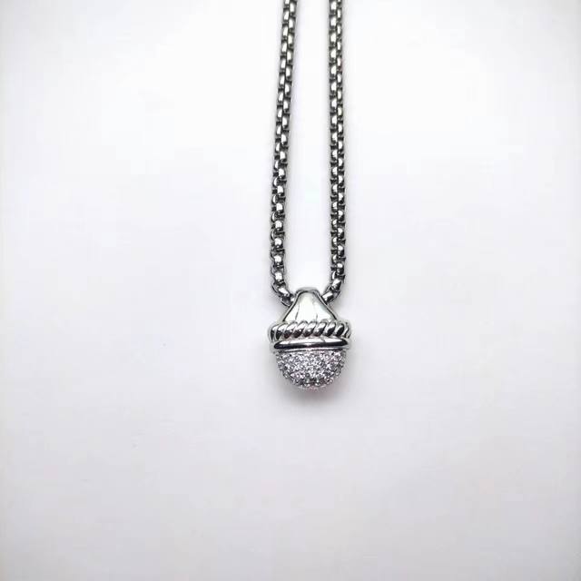 David Yurman Silver Half-Diamond Necklace.Chain Thickness: 3 Mm, Length: 50+5 Cm