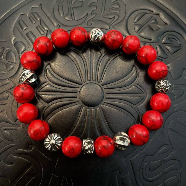 New Arrival, Store-Quality Chrome Hearts Classic Retro Multi-Element Red Turquoi