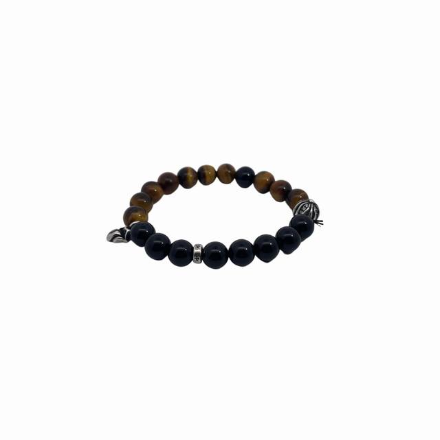 Chrome Hearts Black Onyx Amber Stone Bracelet Pure Silver Material Natural Cryst