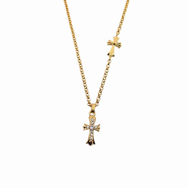 Kroxin Gold-Plated Stone-Inlaid Small Cross Pendant Pair With A Delicate Cross N