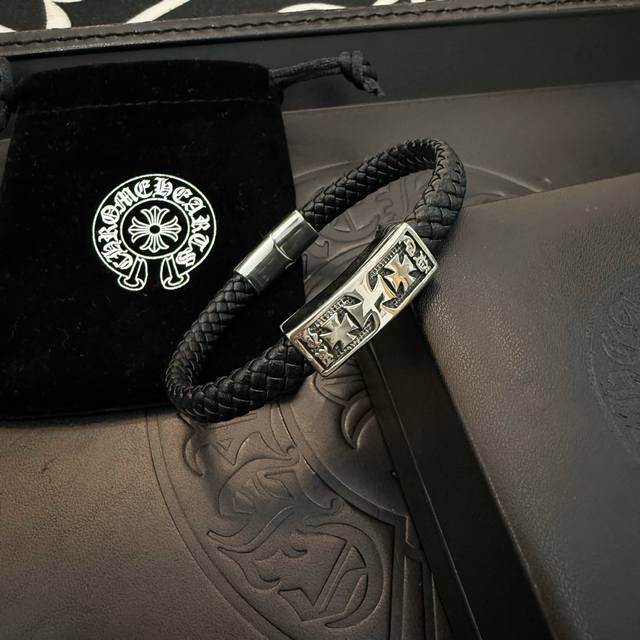 New Arrival, Boutique Quality Chrome Hearts Classic Retro Cross Leather Cord Bra