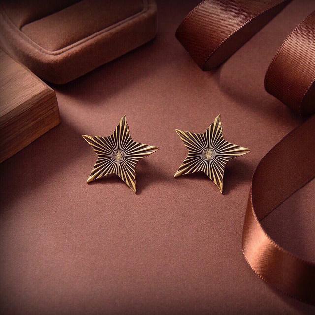 Ysl Saint Laurent Five-Pointed Star Earrings, Authentic Brass Material. Yves Sai