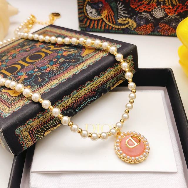 Id Dxl0230 Dio*Latest Pearl Necklace In Pink, Consistent With Zp Brass Material