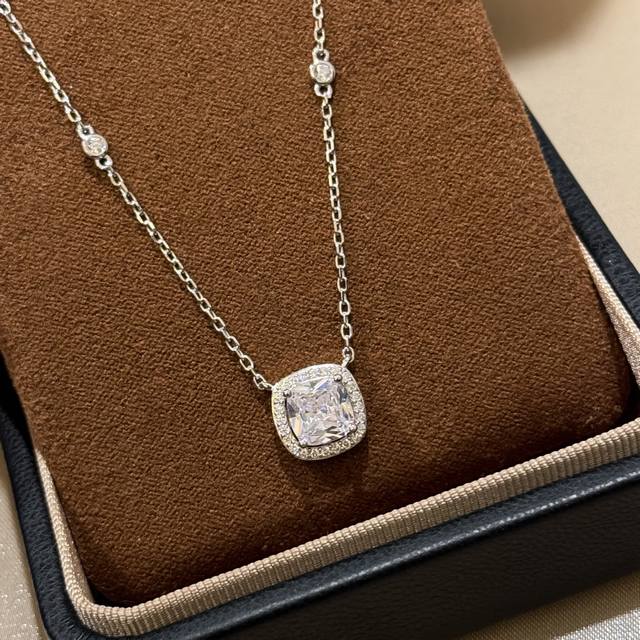 A4458 New Design, 3-Carat, Four-Prong Square Diamond Necklace, Made Entirely Of