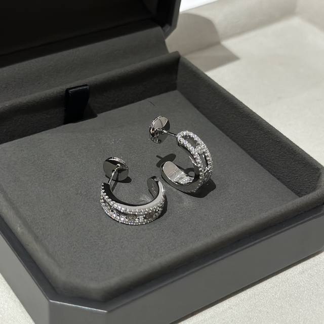 A3430 Messika New Design Three-Diamond Sliding Full-Diamond Stud Earrings High-E