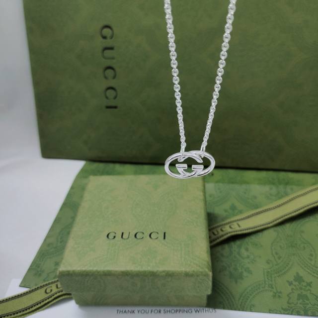 Gucci Double G Side-Standing Necklace With 3D Square G Design 55Cm