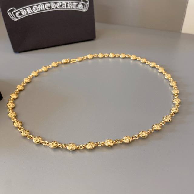 Chrome Hearts Gold-Plated Silver Hexagonal Necklace, Unisex Trendy Brand Persona