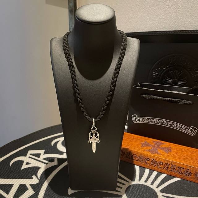 New Arrival, Boutique Quality Chrome Hearts Kros Heart Sword Leather Cord Braide