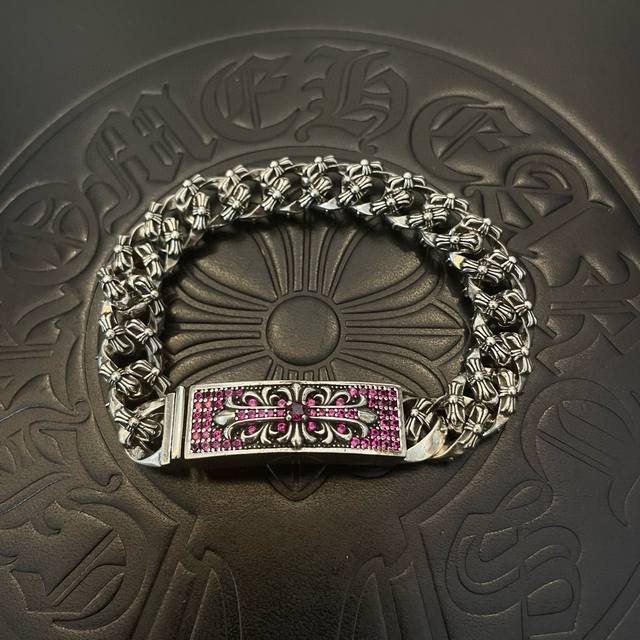 Counter-Quality Chrome Hearts Classic Twisted Vintage Cross Pink Diamond Bracele