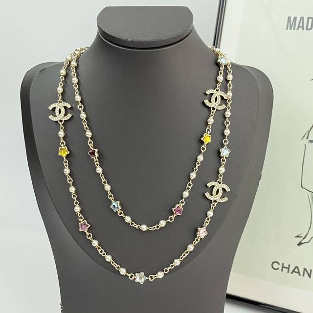 Chanel Necklace Hot New Arrival Chan 25P Colorful Diamond Star Pearl Sweater Cha