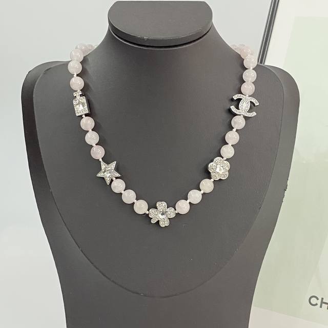 Chanel Necklace Hot New Arrival Chan 25P Platinum Multi-Element Pink Crystal Nec