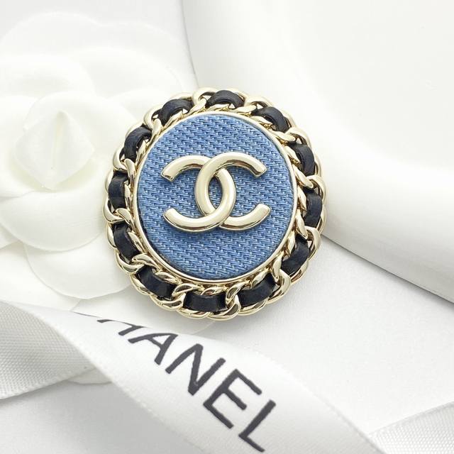 Chanel Brooch Best-Selling New Arrival Zp Chan 25 Leather Denim Oval Brooch Blue