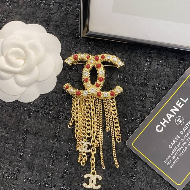 Chanel Brooch Hot-Selling New Arrival Chanel23 Double C Chain Fringe Brooch Spar
