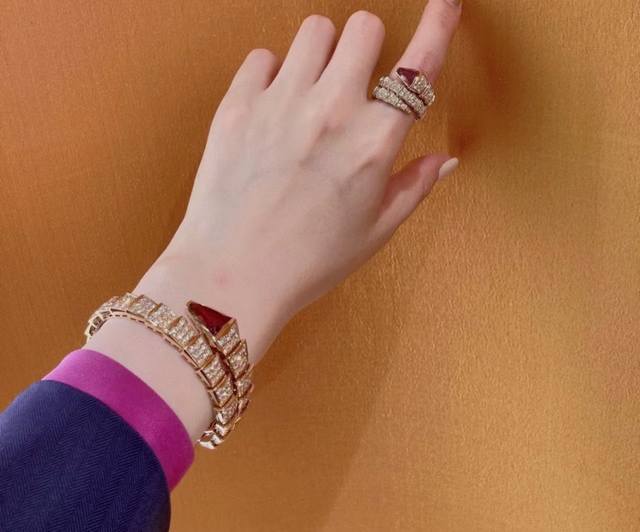 Yakin Material Bvlgari Red Sapphire Wide Snake Bracelet, Featuring An Enchanting