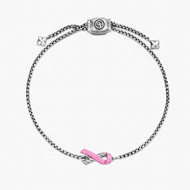 David Yurman Pink Ceramic Silver Madison Chain Bracelet.