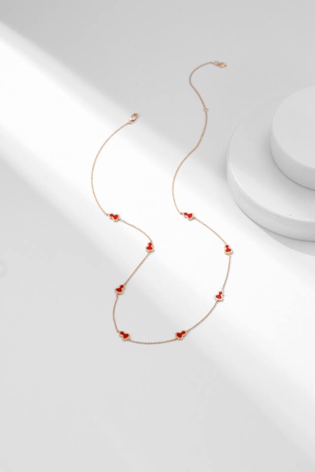 Qilin Chinese Red Small Gourd 8-Flower Necklace, The Color Must Match The Store