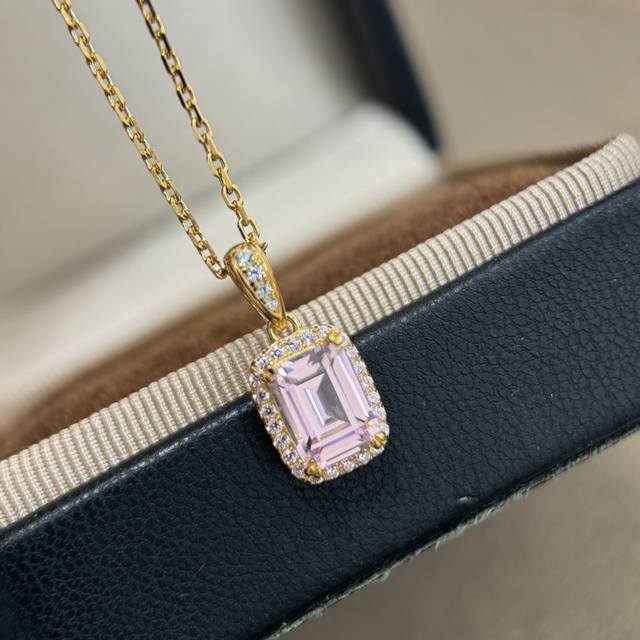 A5202 Luxury Brand New Arrival Ice Sugar Pink Square Diamond Necklace Elegant Lu