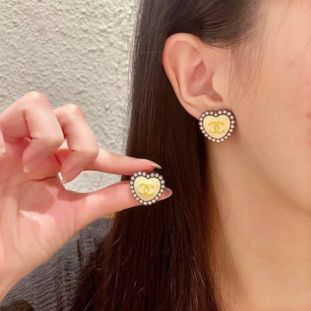 Chanel Heart Pearl Double C Stud Earrings