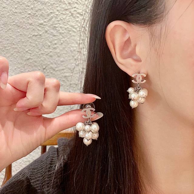 Chanel Grape Cluster Double C Earrings