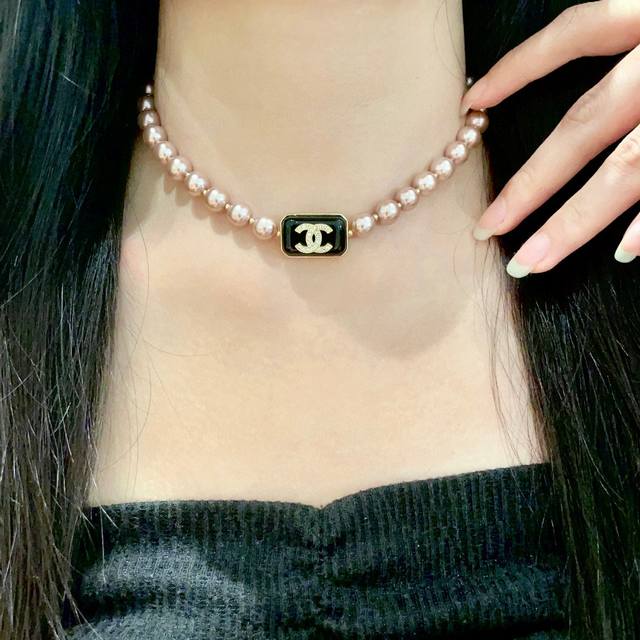 Chanel Champagne-Colored Pearl Double C Diamond-Encrusted Necklace