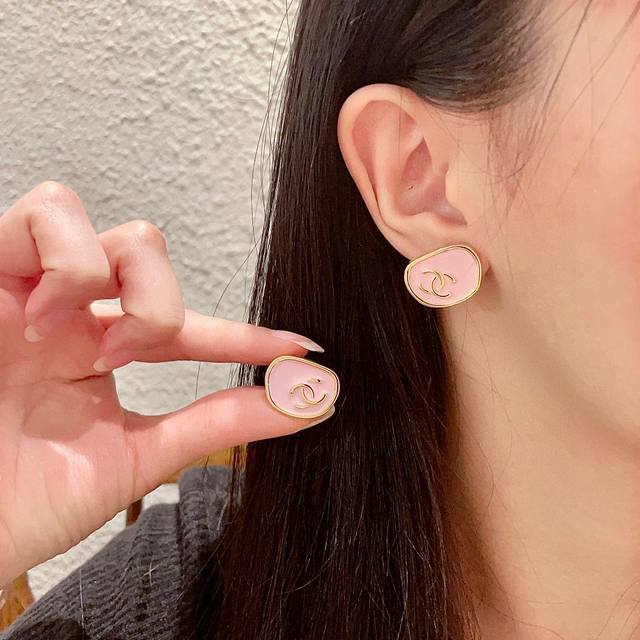 Chanel Oval Double C Stud Earrings