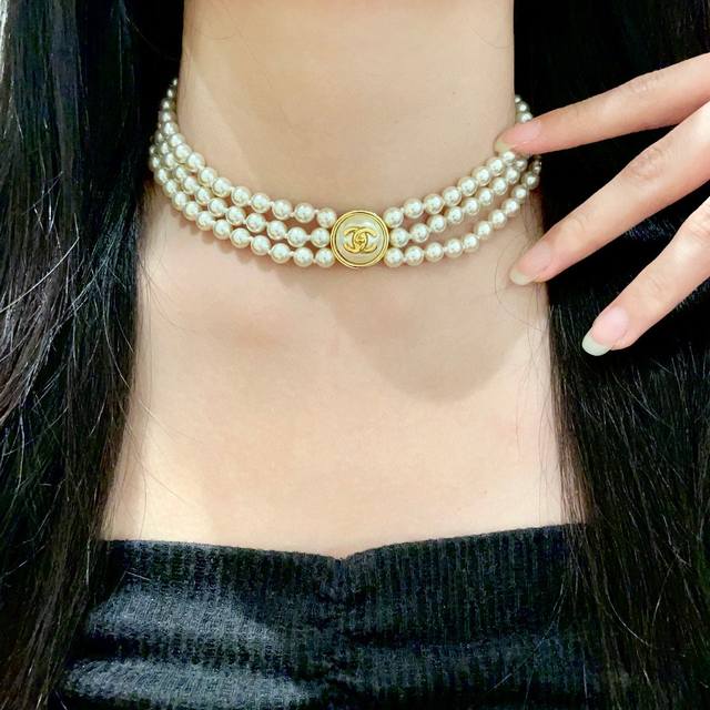 Chanel Three-Layer Pearl Double C Necklace