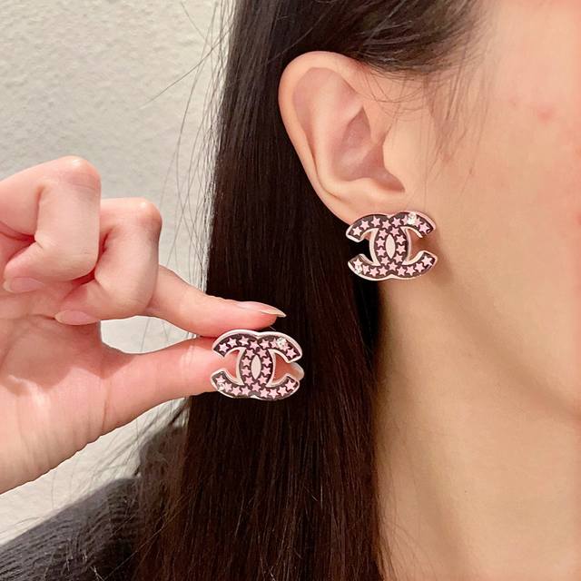 Chanel Star-Painted Double C Earrings