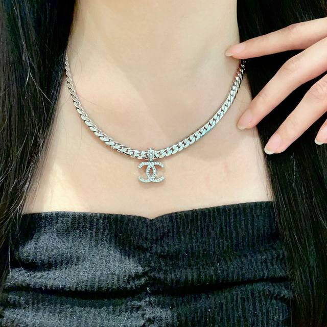 Chanel Snake Skin Pattern Double C Necklace