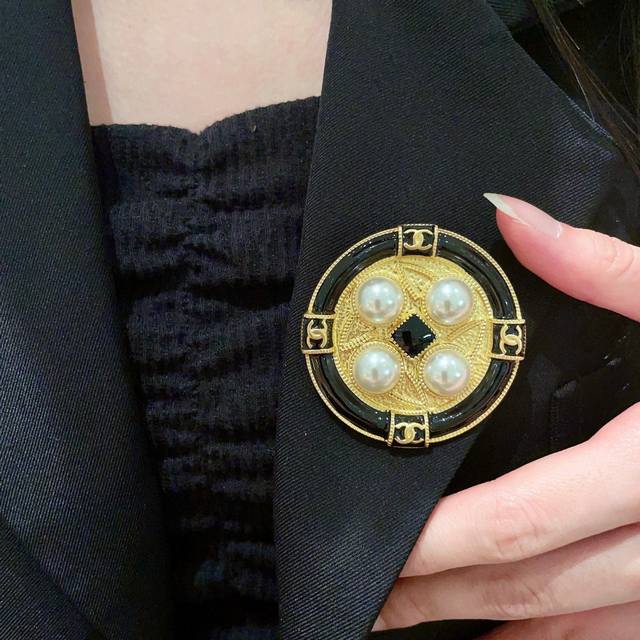 Chanel Round Pearl Double C Brooch