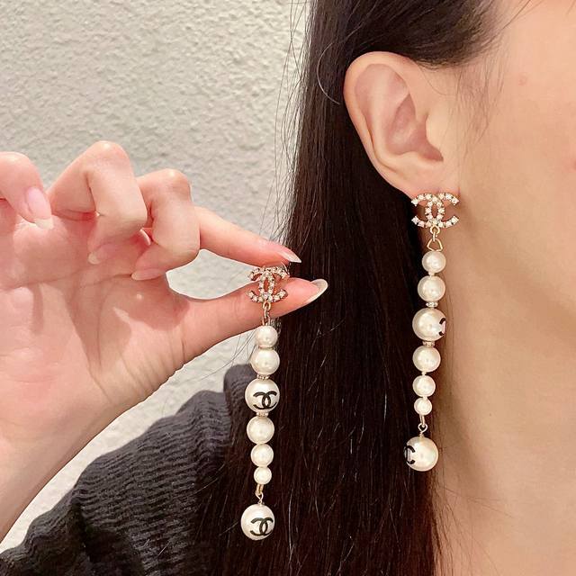 Chanel Pearl Double C Diamond-Studded Earrings