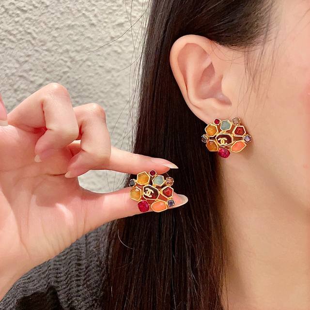 Chanel Color Diamond Double C Earrings