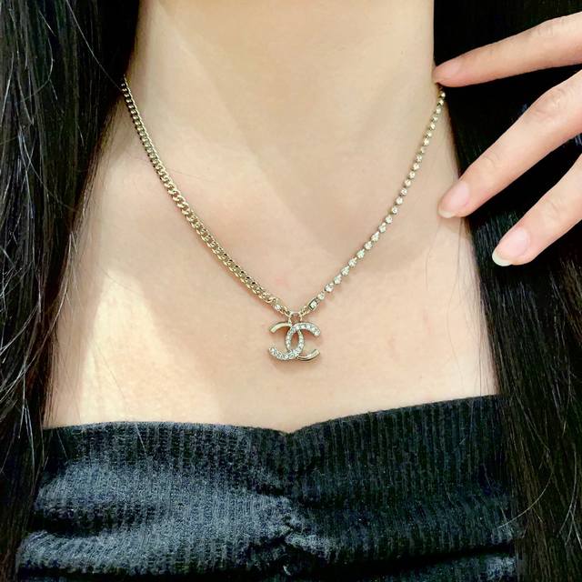 Chanel Half-Diamond Half-Chain Double C Necklace